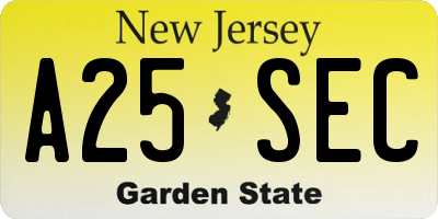 NJ license plate A25SEC