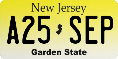 NJ license plate A25SEP