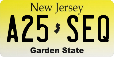 NJ license plate A25SEQ