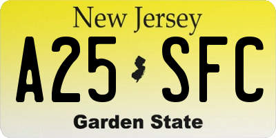 NJ license plate A25SFC