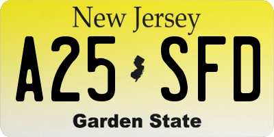 NJ license plate A25SFD
