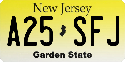 NJ license plate A25SFJ