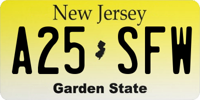 NJ license plate A25SFW