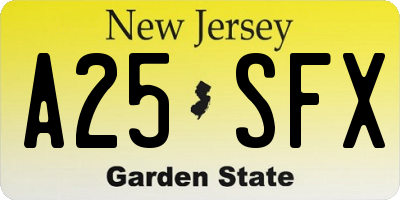 NJ license plate A25SFX