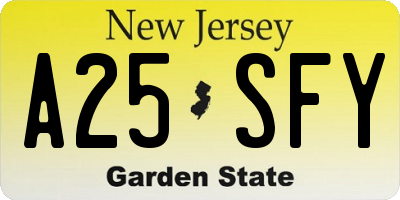 NJ license plate A25SFY
