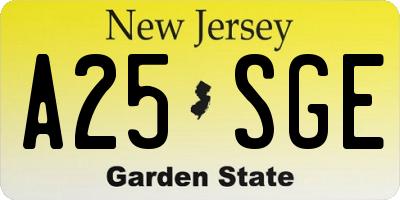 NJ license plate A25SGE