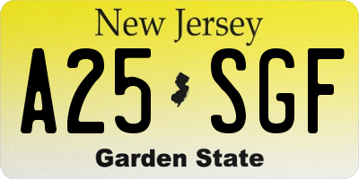 NJ license plate A25SGF