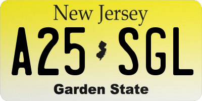 NJ license plate A25SGL