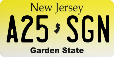 NJ license plate A25SGN
