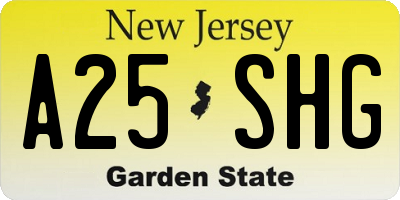 NJ license plate A25SHG