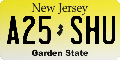 NJ license plate A25SHU