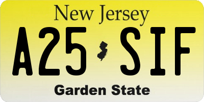 NJ license plate A25SIF