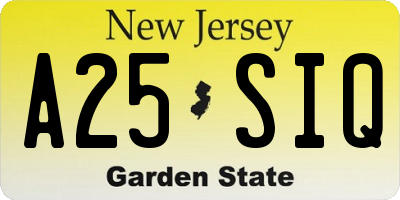 NJ license plate A25SIQ