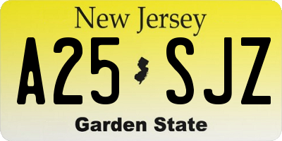 NJ license plate A25SJZ