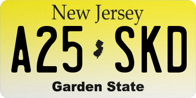 NJ license plate A25SKD