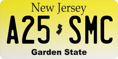 NJ license plate A25SMC