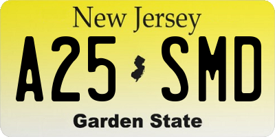 NJ license plate A25SMD