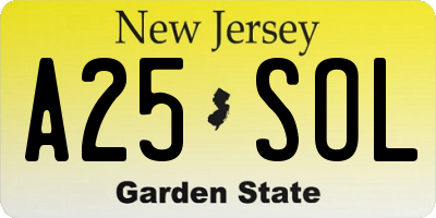 NJ license plate A25SOL