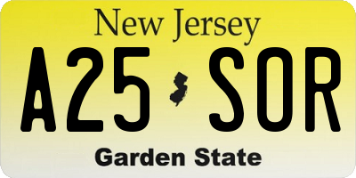NJ license plate A25SOR
