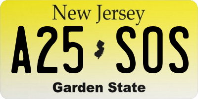 NJ license plate A25SOS