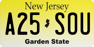 NJ license plate A25SOU