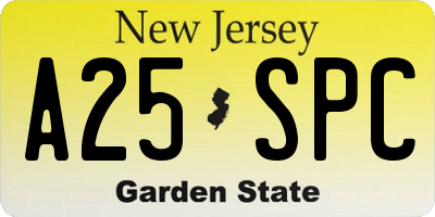 NJ license plate A25SPC