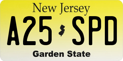 NJ license plate A25SPD