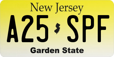 NJ license plate A25SPF