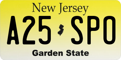 NJ license plate A25SPO