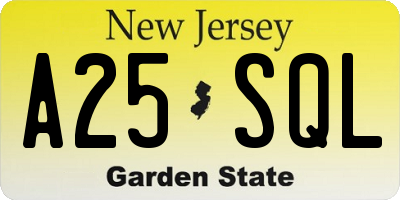 NJ license plate A25SQL
