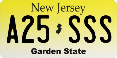 NJ license plate A25SSS