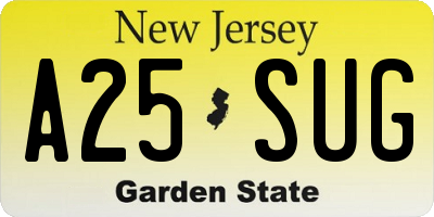 NJ license plate A25SUG