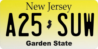 NJ license plate A25SUW