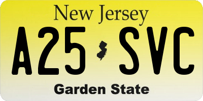 NJ license plate A25SVC