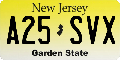 NJ license plate A25SVX