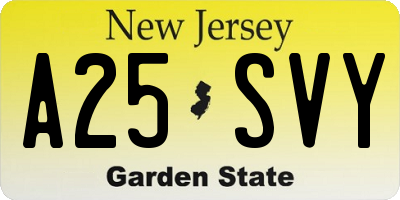 NJ license plate A25SVY