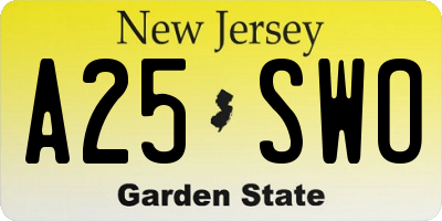 NJ license plate A25SWO