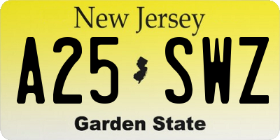 NJ license plate A25SWZ