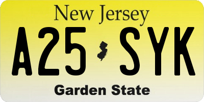 NJ license plate A25SYK