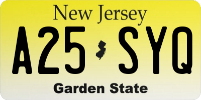 NJ license plate A25SYQ