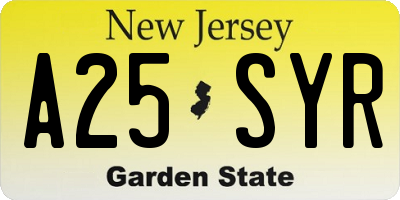 NJ license plate A25SYR