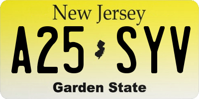 NJ license plate A25SYV
