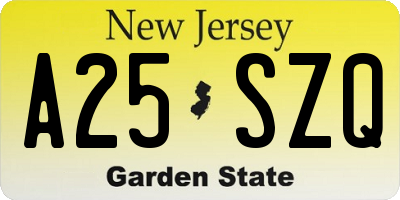 NJ license plate A25SZQ