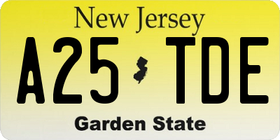 NJ license plate A25TDE
