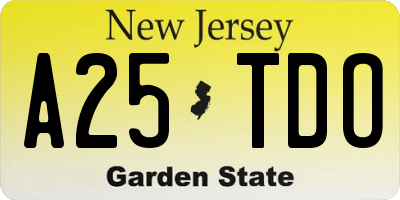 NJ license plate A25TDO