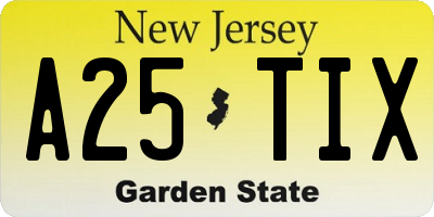 NJ license plate A25TIX