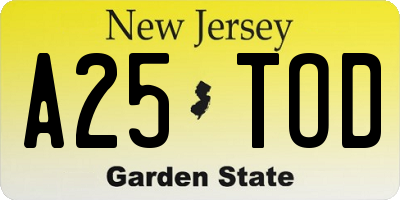 NJ license plate A25TOD