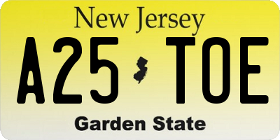 NJ license plate A25TOE