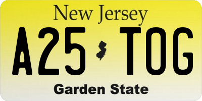 NJ license plate A25TOG
