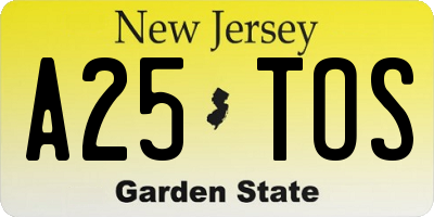 NJ license plate A25TOS